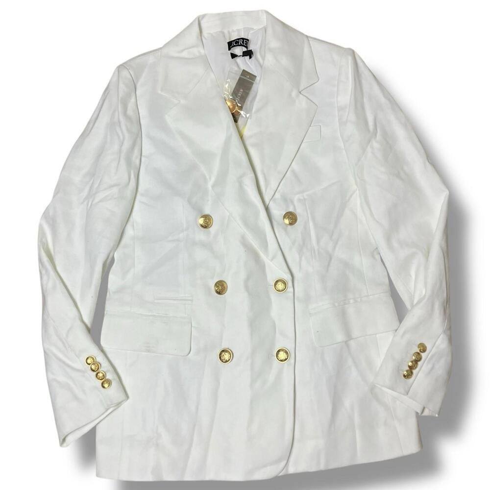 J Crew Blazer‎ Womens 4 White Linen Blend Bristol Double Breasted Gold Buttons